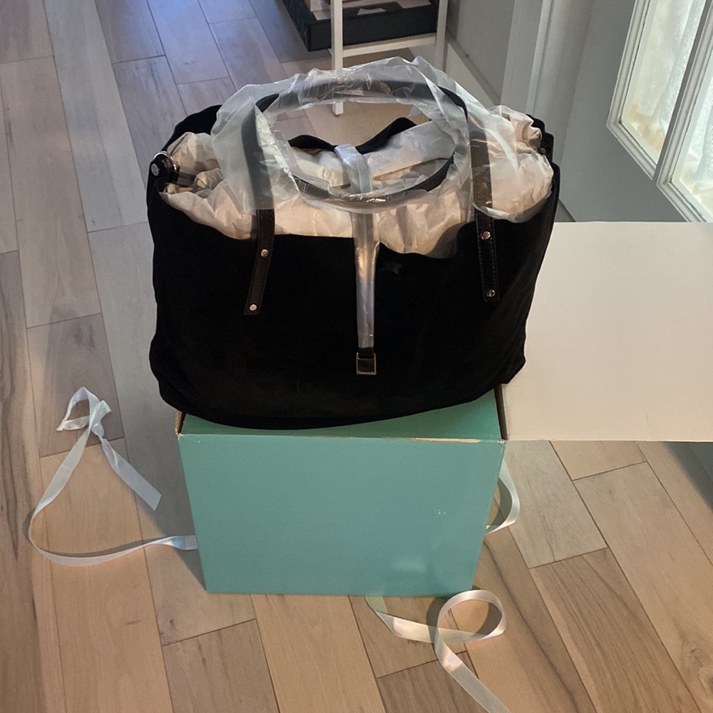 Tiffany & Co. Soft suede tote w zip clutch BNIB Black reverses to black leather